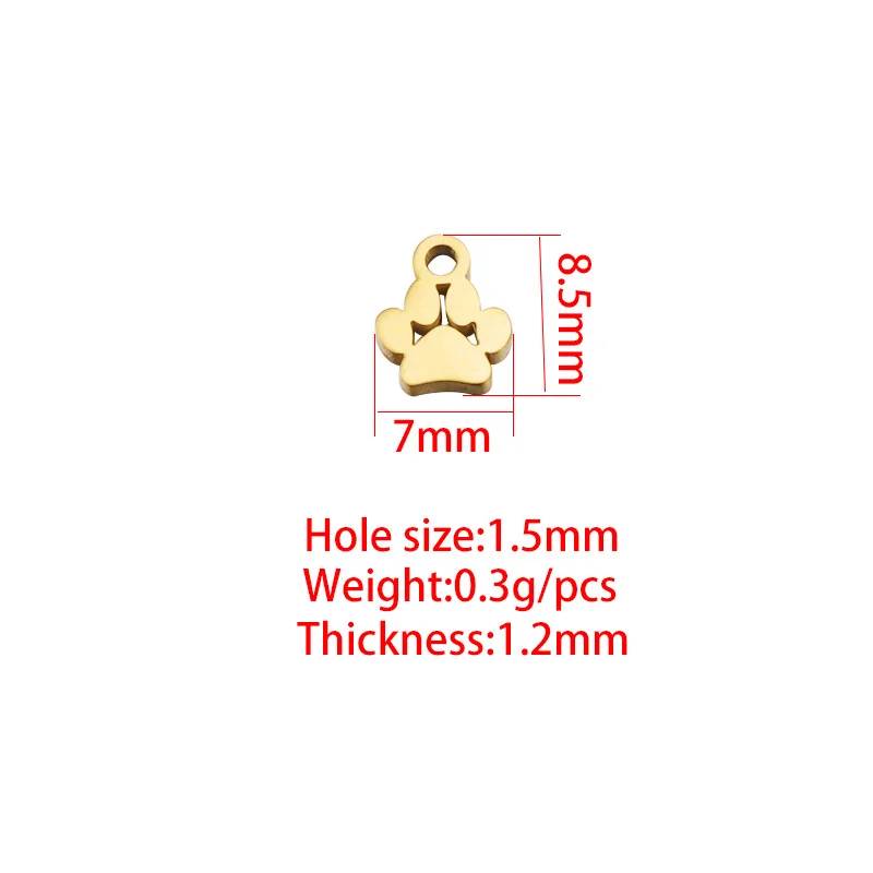 5Pcs 7x8.5mm Pet Paw Mirror Polished 304 Stainless Steel Dangle Charms For DIY Bracelets image 3