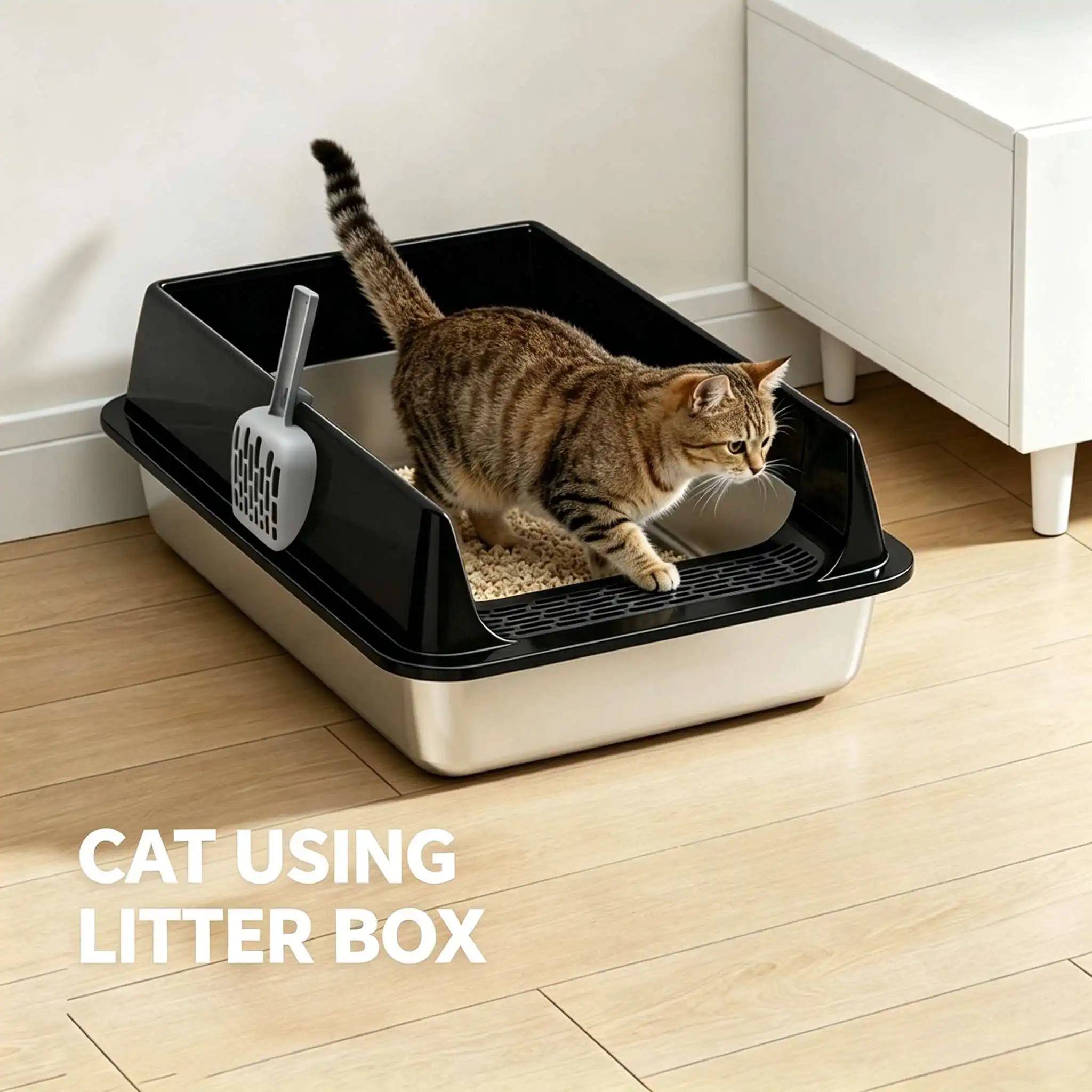Premium Stainless Steel Cat Litter Box Semi-Enclosed Anti-Splash Cat High Rim Paw Clean Grid Multi Size Kitten Large Cat Toilet