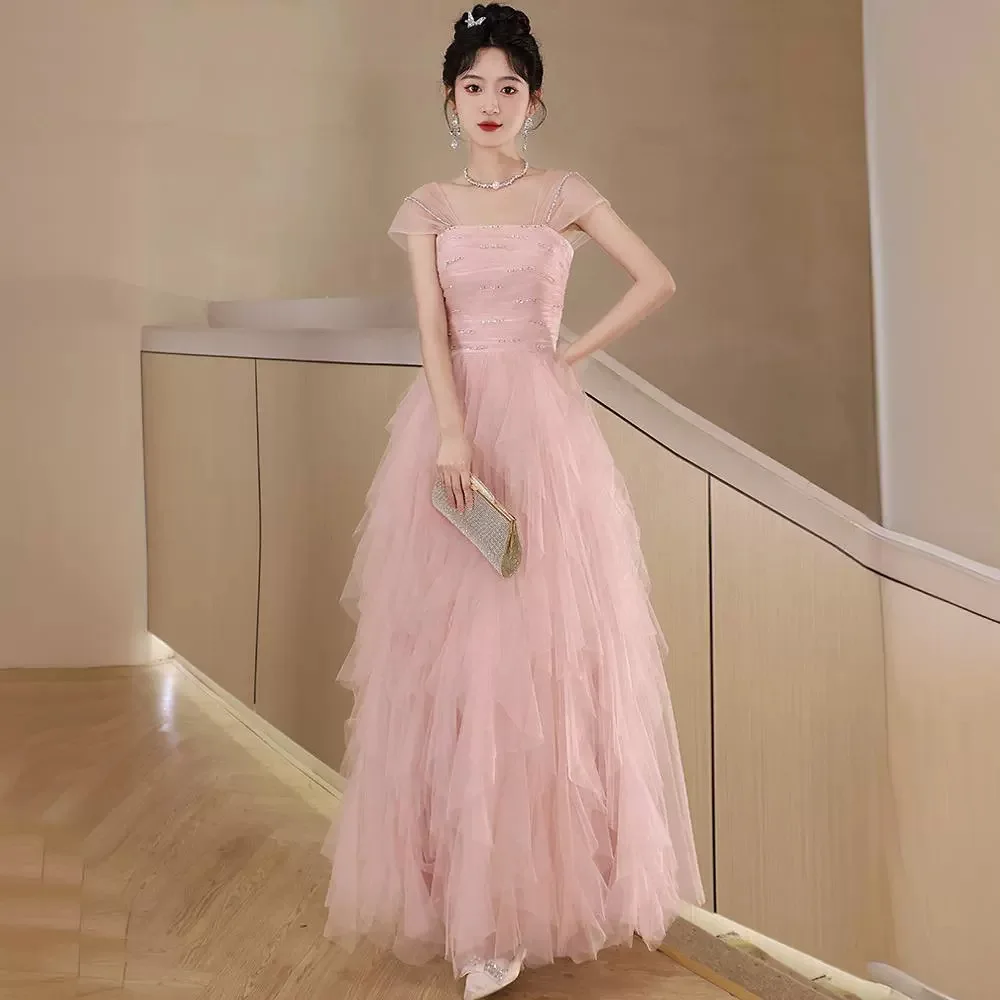 15 year old quinceanera dresses Evening gown light luxury niche high-end pink graduation fairy style long skirt coming of age