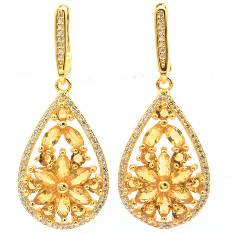

47x18mm Gorgeous Drop Shape Golden Citrine White CZ Daily Wear Women Gold Silver Dangle Earrings