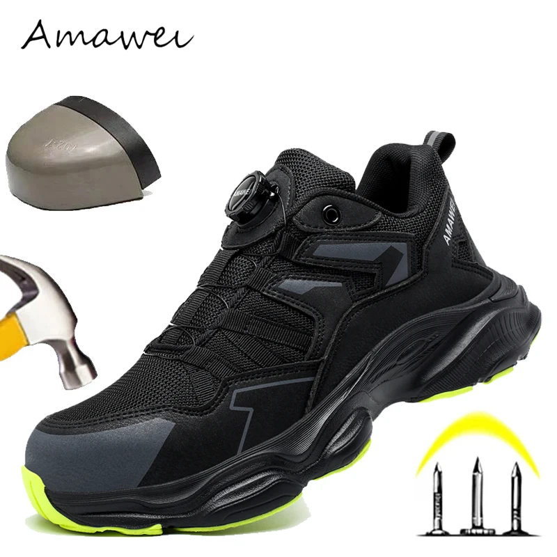 

Мужские промышленные защитные ботинки со стальным носком и поворотной кнопкой, рабочие кроссовки, защита от проколов, рабочая обувь для строительства, защитные рабочие ботинки