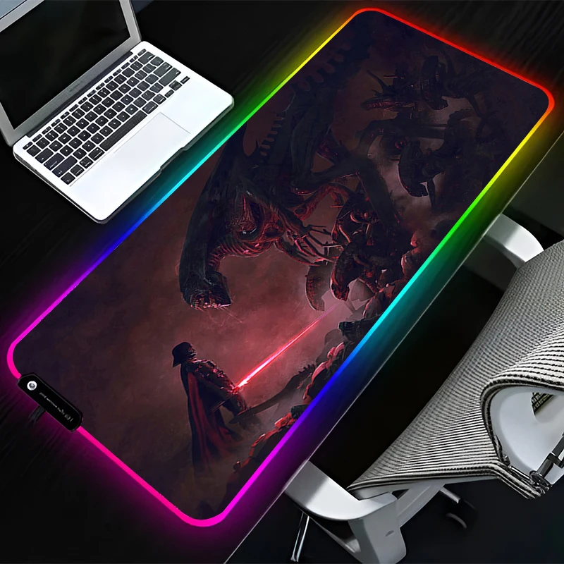 Alfombrilla de ratón LED de Anime Star Wars, alfombrilla de ratón HD para juegos grandes RGB, teclado de ordenador, almohadilla de escritorio de oficina, Accesorios de escritorio para computadora portátil antideslizantes