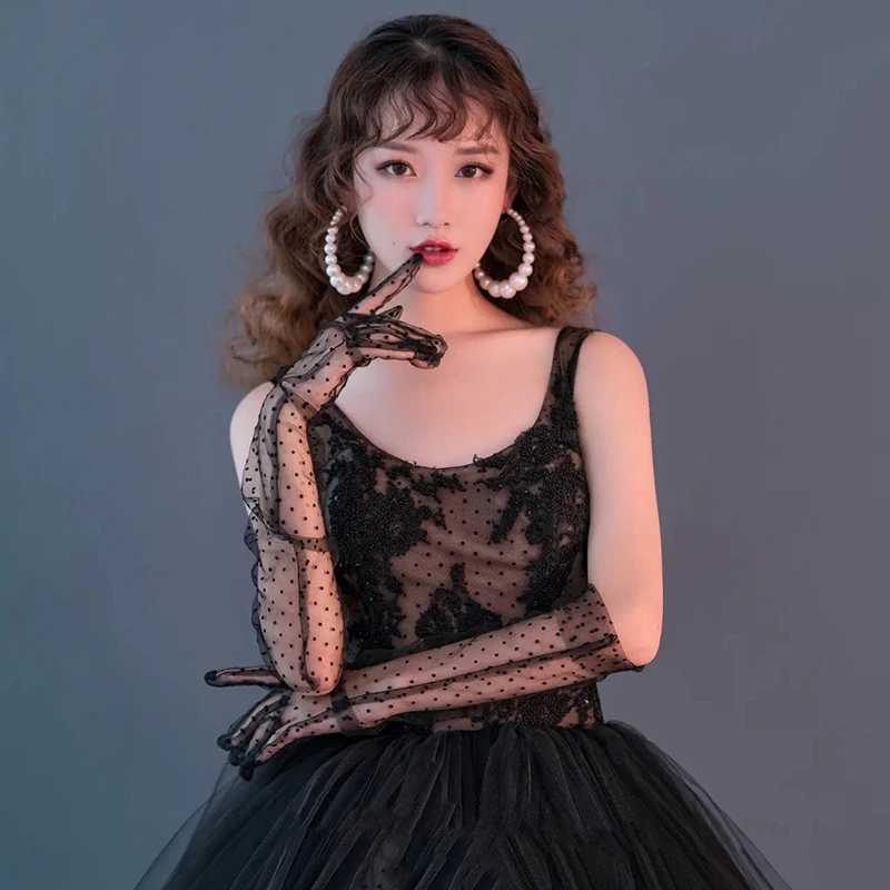 

New Fashion Sexy Black Glove Transparent Women Elegant Chiffon Breathable Driving Party Dancing Dress Club Prom Long Gloves G164