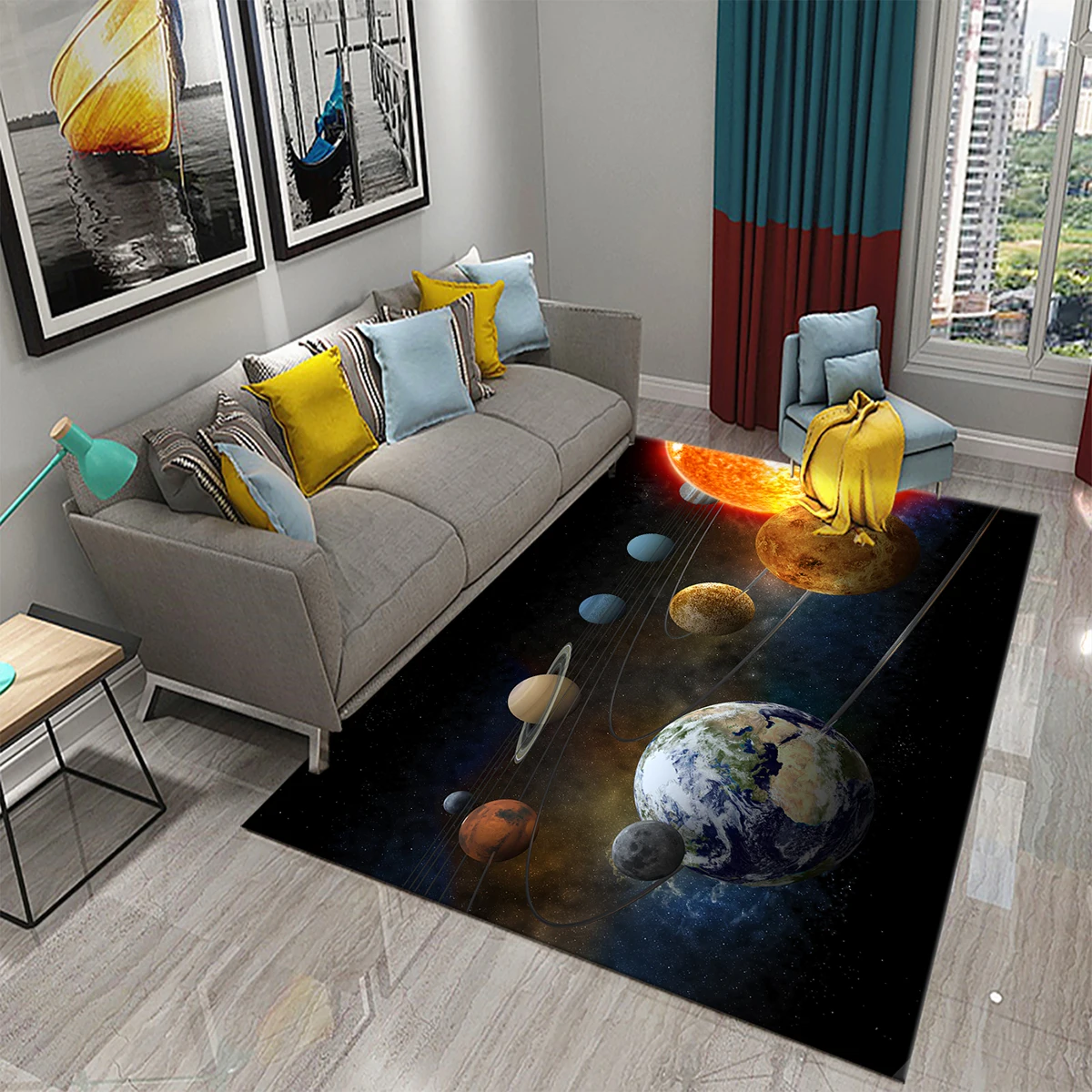 3D Solar System Children Room Carpet Universe Space Planet Rug for Boy Bedroom Anti-slip Mat Home Decor Play Crawling Floor Mat