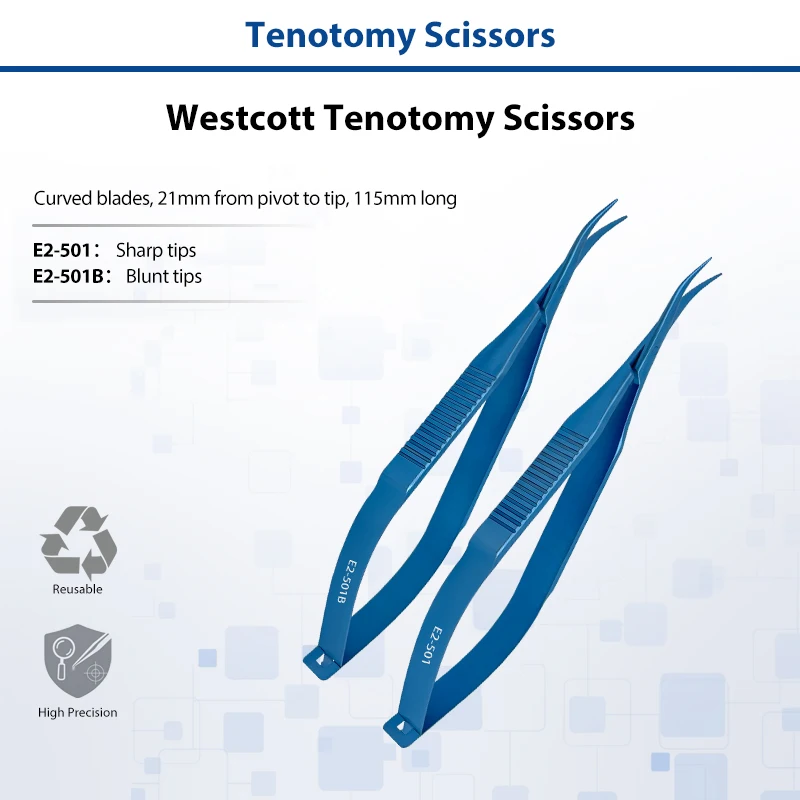Титановые ножницы для тенотомии Westcott с изогнутым острым кончиком, офтальмологические микрохирургические режущие инструменты.
