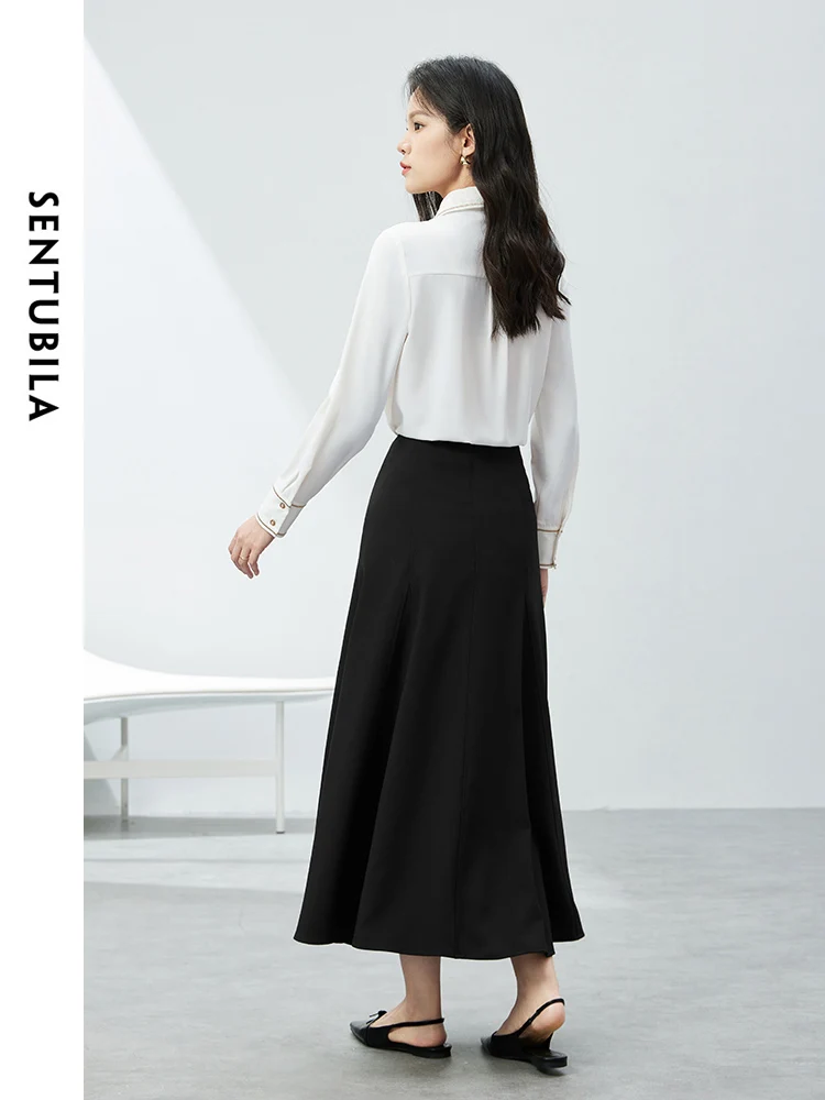 SENTUBILA Elegant Skirt Sets Polo Collar Button Up Shirt A-line Trumpet Skirts 2024 Spring Commuter Matching Set 141Z54699Z