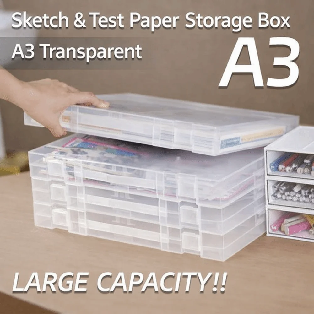 

Portable A3 Organizer Storage Box Transparent Multifunctional Carrying Case Handheld Large Capacity Document Bag Exam Paper
