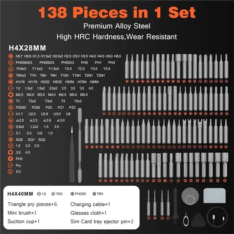 DTA4-138-In-1 Electric Screwdriver Set Cordless, Rechargeable Screwdriver,Repair Tool Kit For Electronics, Camera, Watch