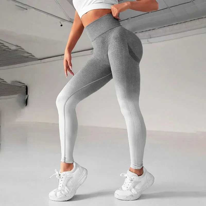 Women High Waist Leggings Gradients Seamless Leggings Slim Hip Liftting Fitness Pants High Elastic Fashion Gym Workout Tights