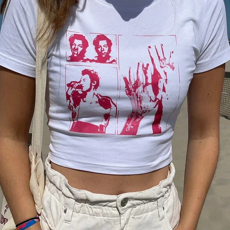 

Harry Vintage Top Short for Mujerra Aesthetic Baby to Modacamiseta Baby T-shirt Y2K for Mujerra Grunge 90s Fashion Party T-shirt