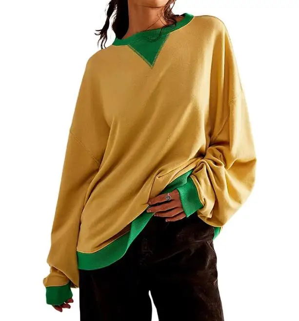 

Women Hoodies Plus Size Long Sleeves Coats Sports Shirts Tops Pullover Patchwork Colors Loose Casual Autumn Winter