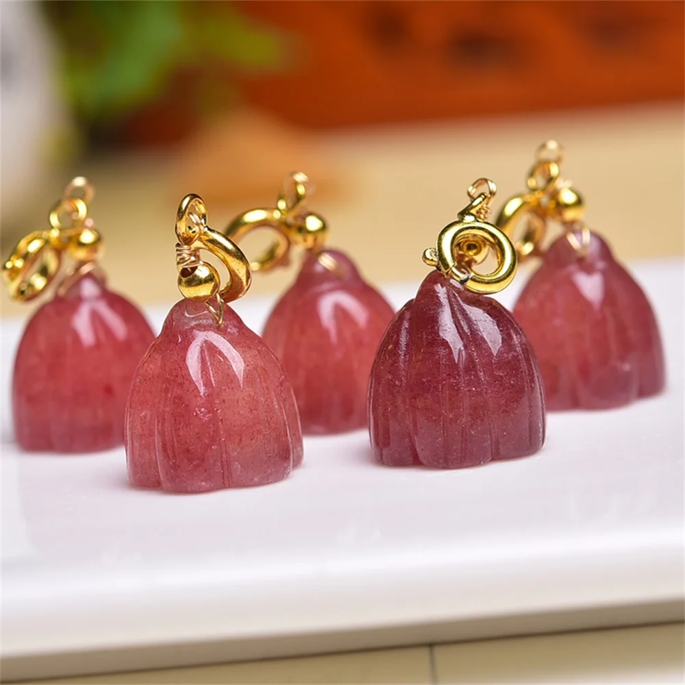 2PCS Natural Strawberry Quartz Seedpod Of The Lotus Pendant DIY Necklace Crystal Healing Reiki Gift Gemstone Crafts 14x12mm