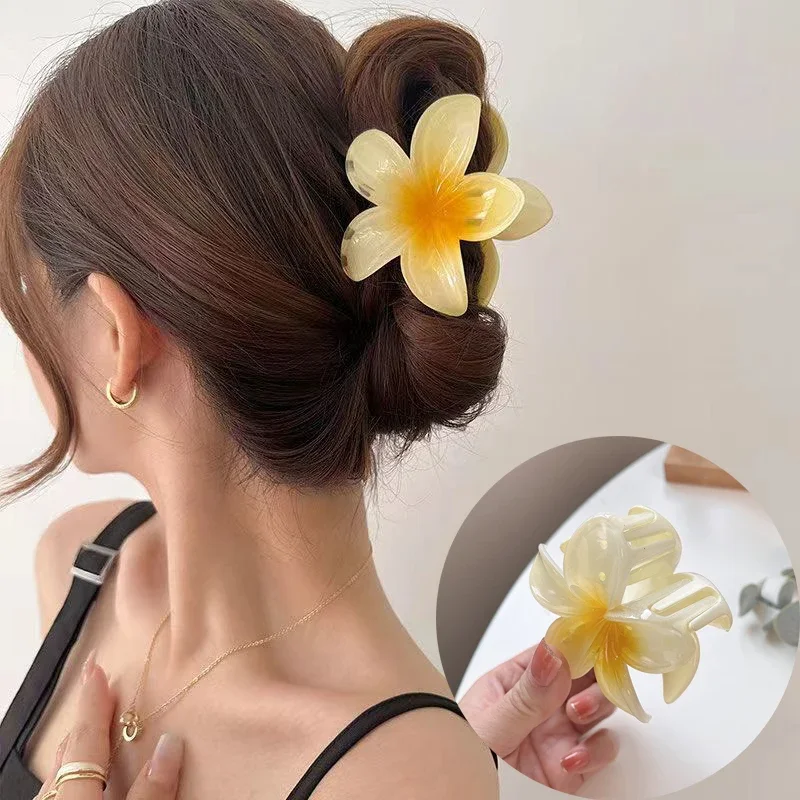 

Gradient Frangipani Hair Clip Plumeria Hairpin Ins Style Ponytail Holder Barrette Sweet Girl Shark Claws Party Hair Accessories