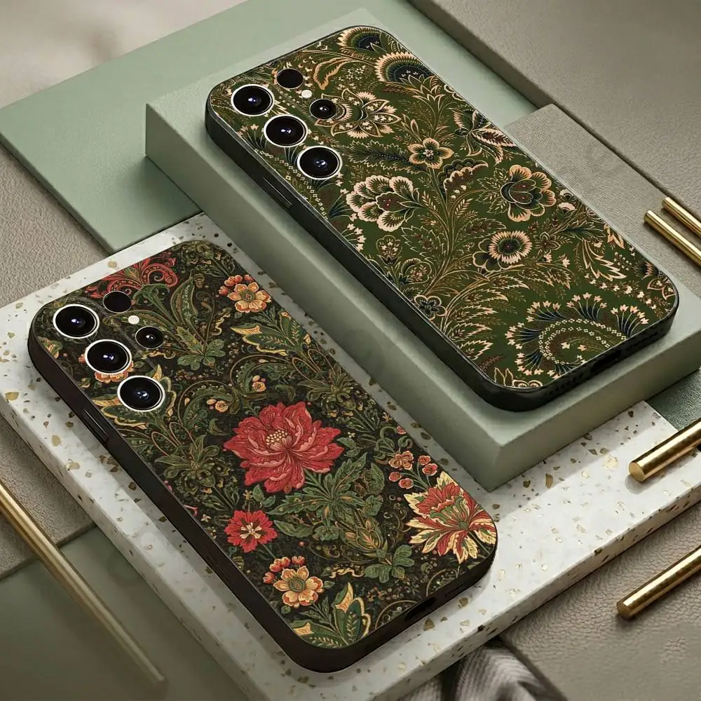 

Persian Carpet Floral Pattern Phone Case For Samsung S20,21,22,23,24,25,26 Ultra,Plus,Lite,FE,Black Soft Case