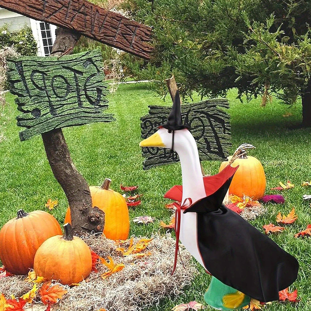 23 Inch For Lawn Geese Halloween Witch Costume Set Includes Black Red Cape with Adjustable Witch Hat Outdoor Use