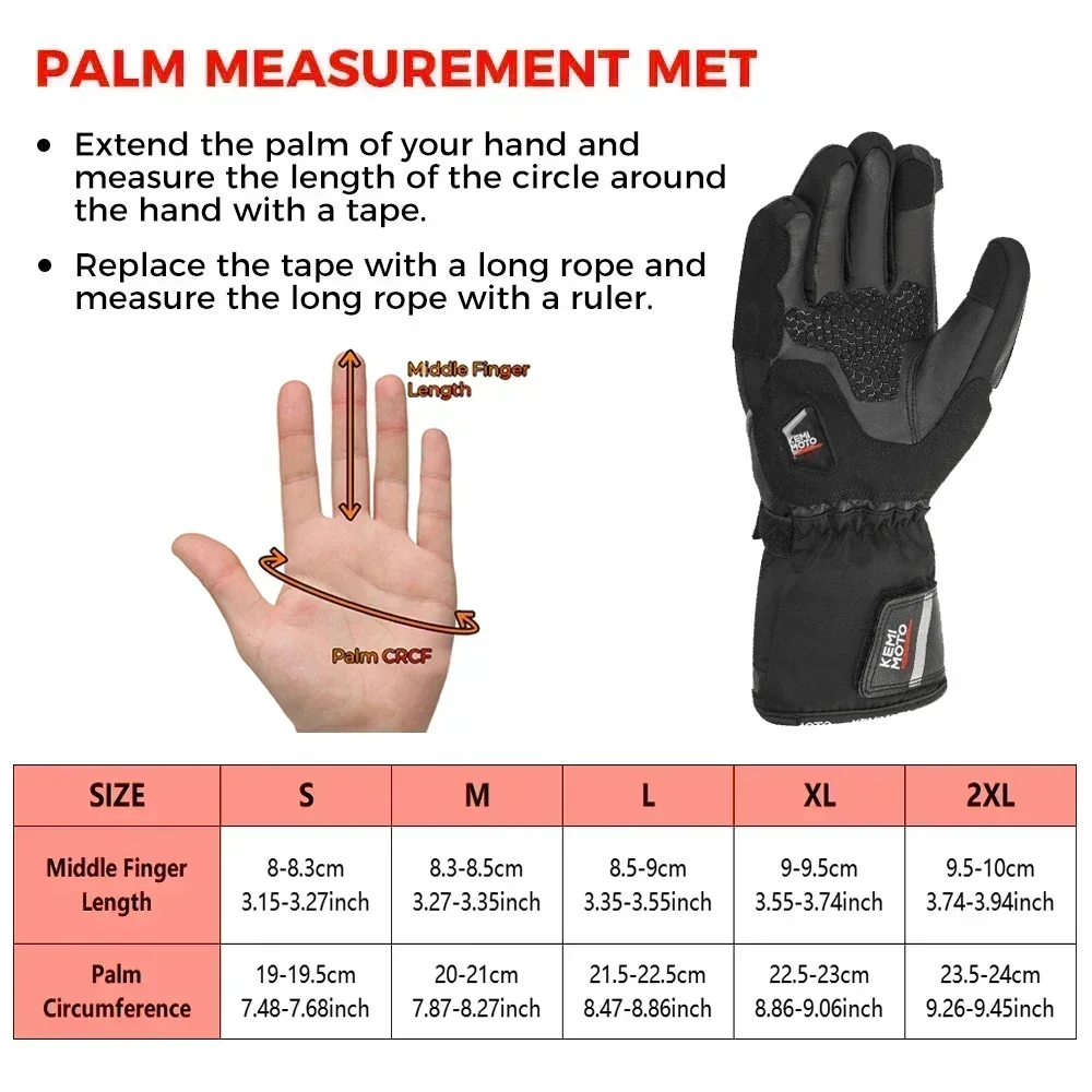 KEMIMOTO Guanti da moto riscaldati in pelle Touch screen invernale impermeabile Moto Sci Guanti riscaldati da campeggio Batteria per moto