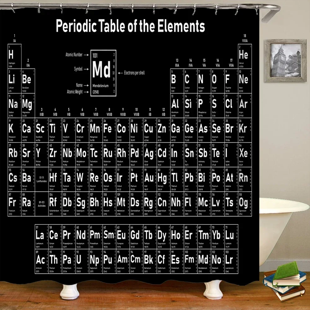 Periodic Table of Elements Bathroom Curtains Waterproof 3D Print Shower Curtain White Fabric Curtain For The Bath