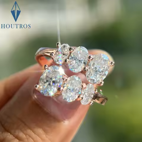 3.6cttw Oval Cut Moissanite Diamond Engagement Ring for Women 925 Sterling Silver 18K Gold Plated Wedding Bands Fine Jewelry