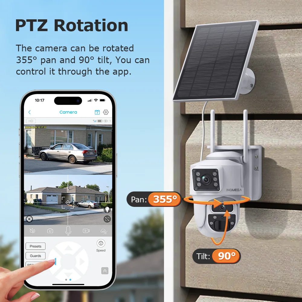 INQMEGA 8MP 4G SIM Batteria solare Telecamera di sorveglianza WIFI esterna Pannello solare Telecamera di sicurezza PIR Rilevazione umana Audio bidirezionale