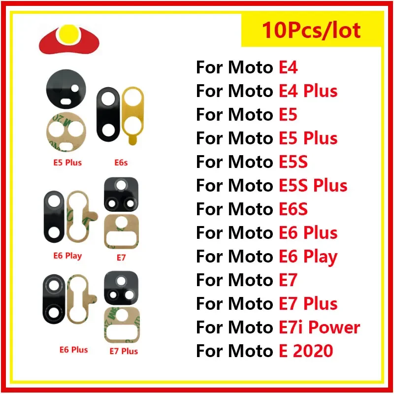 10Pcs Rear Back Camera Glass Lens For Motorola Moto E4 E5 E5S E6S E6 E7 Plus Play E6s E7i Power E 2020 With Sticker Replacement