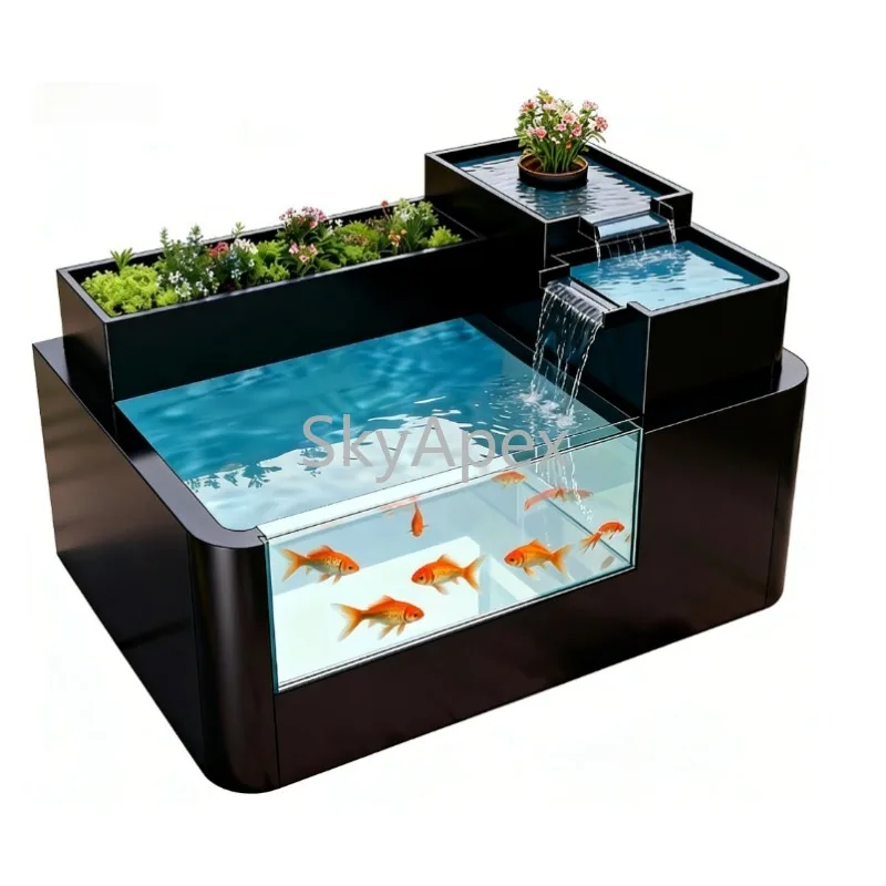 

Stainless Steel Outdoor Garden Fountain - Safe Circulating Waterfall Fish Pond Glass Ornamental Pool for Courtyard Landscaping