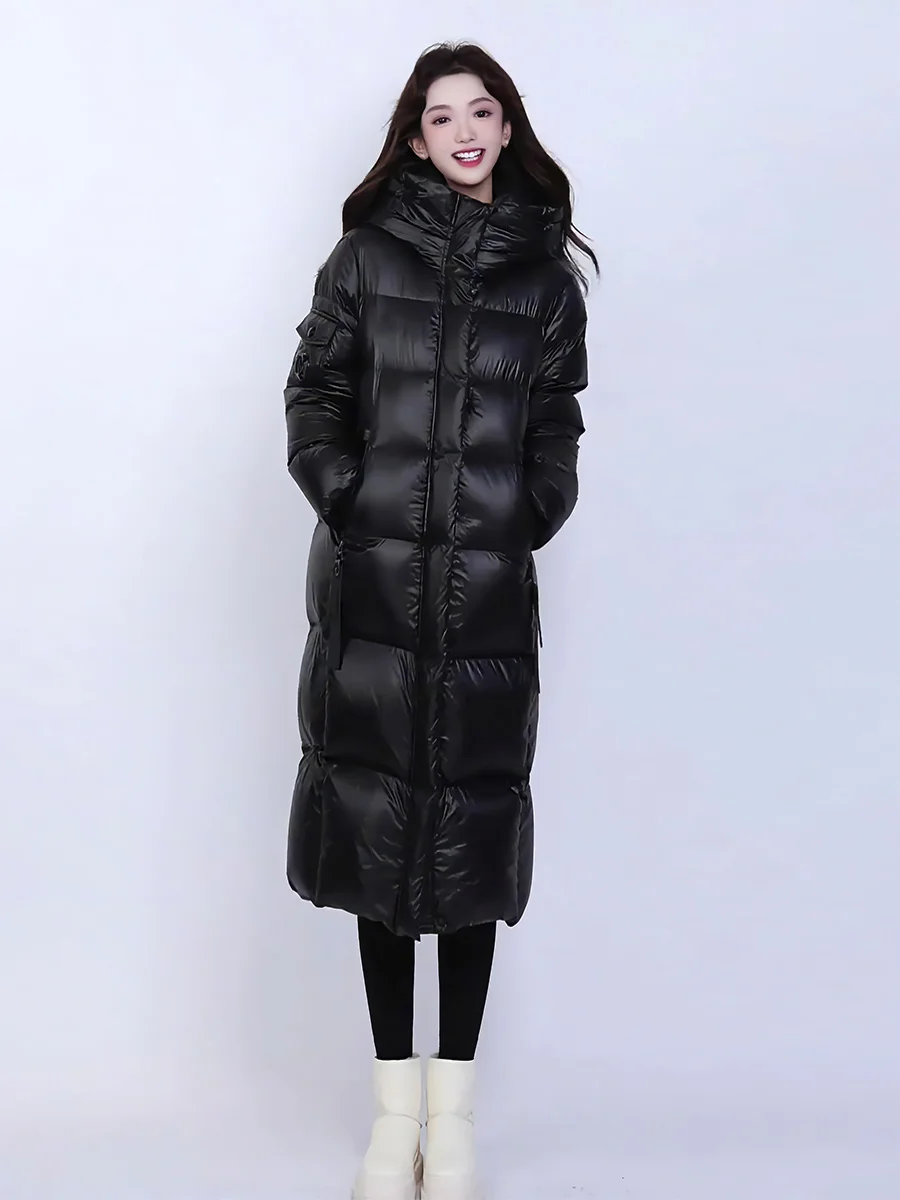 Chaqueta de Plumón Larga Ajustada para Mujer, Invierno 2025, Color Blanco, Ultra Cálida, Resistente al Frío Extremo, para Viajar al Trabajo, con Capucha