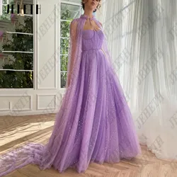 JEHETH Sparkling Purple Prom Dresses For Woman Spaghetti Straps Sweetheart A-Line With Cap Party Gowns Elegant Vestidos De Festa