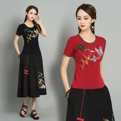 Tenues de jupe rétro pour femmes, coton, lin, traditionnel, chinois, Cheongsam, broderie en Y, col rond, vêtements de style adt, vintage