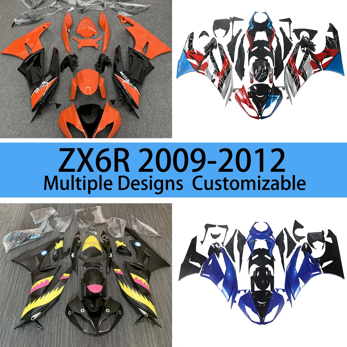 

Обтекатели, детали ZX6R 2009 2010 2011 2012, полный обтекатель, комплект кузова из АБС-пластика для KAWASAKI 636 ZX 6R 09 10 11 12