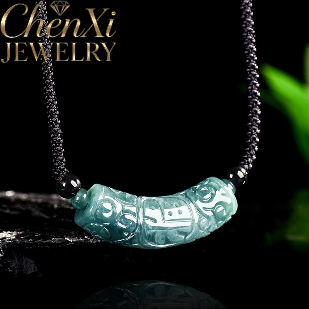 

Natural A-Grade Blue Water Ice-Grade Jadeite FuZi Curved Strip Carved Pendant Fine Jewelry Exquisite Pendants Gift High-End