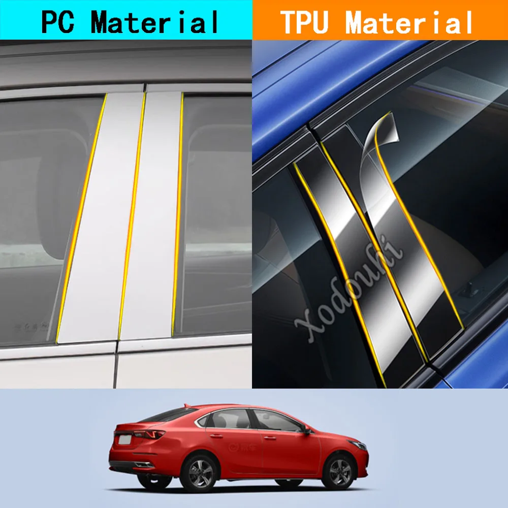 

Car TPU/Glossy Mirror Pillar Post Cover Door Trim Window Molding Sticker Accessories 6pcs For Kia K3 2019 2020 2021 2022 2023