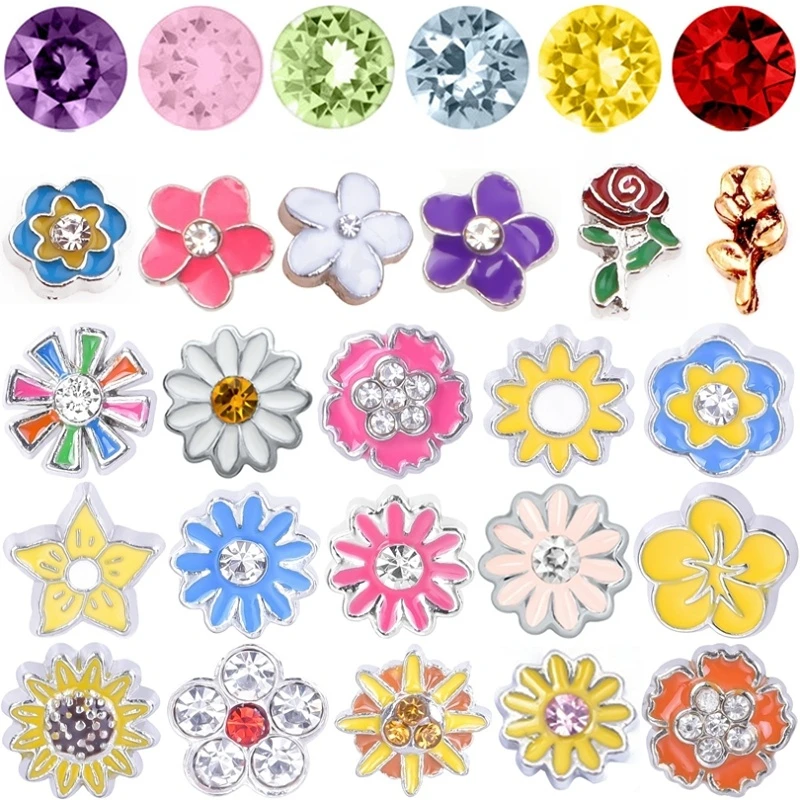 20Pcs/Lot Mix Enamel Sakura Daisy Flower Floating Charms Diy Rose Sun Flower кулон For Memory Relicario Locket Jewelry Making