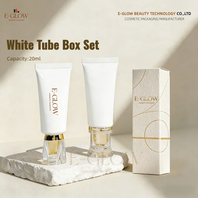 【Logo Custom】50Pcs Customized 20ml White Glossy Tube Body Gold/silver Waist Lid/gold Plum Blossom Lid Factory Wholesale