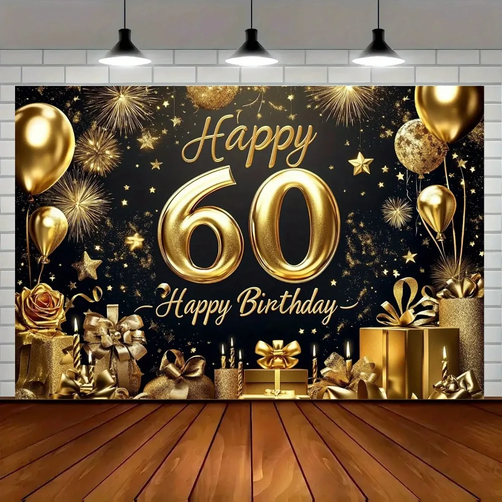 Eleganter Hintergrund für ein Banner zum 60. Geburtstag in Schwarz und Gold, glitzernder Sternballon als Geschenk, Fotografie-Hintergrund für Geburtstagsdekoration – Detail 2
