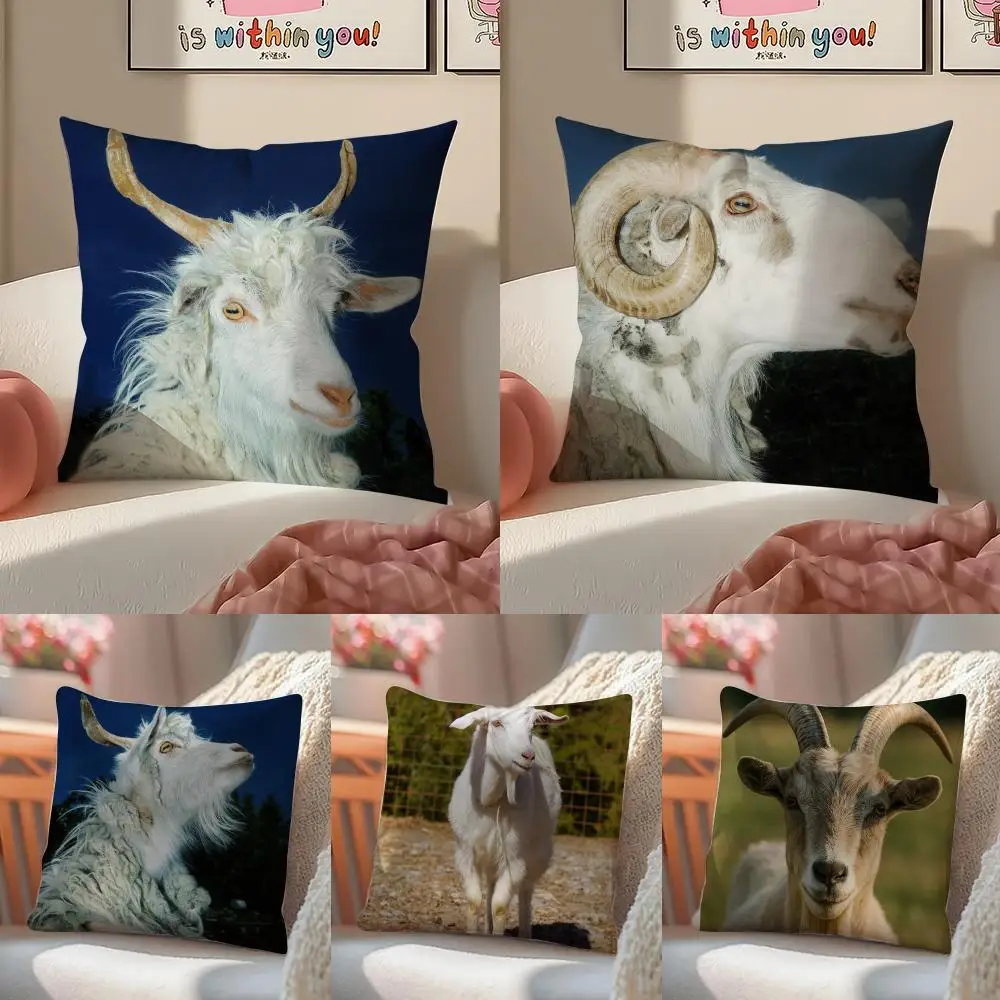 Horned Wild Animal Cool goat Cushion Cover Pillowcase Short Plush Invisible zipper Room Sofa Cushion Cover