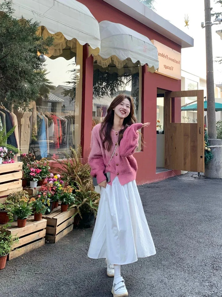 

Winter Knitted Cardigan Sweater And Skirt Set Casual Faion Anti-aging Small Fraance Sle Two-piece Women's Ensemble