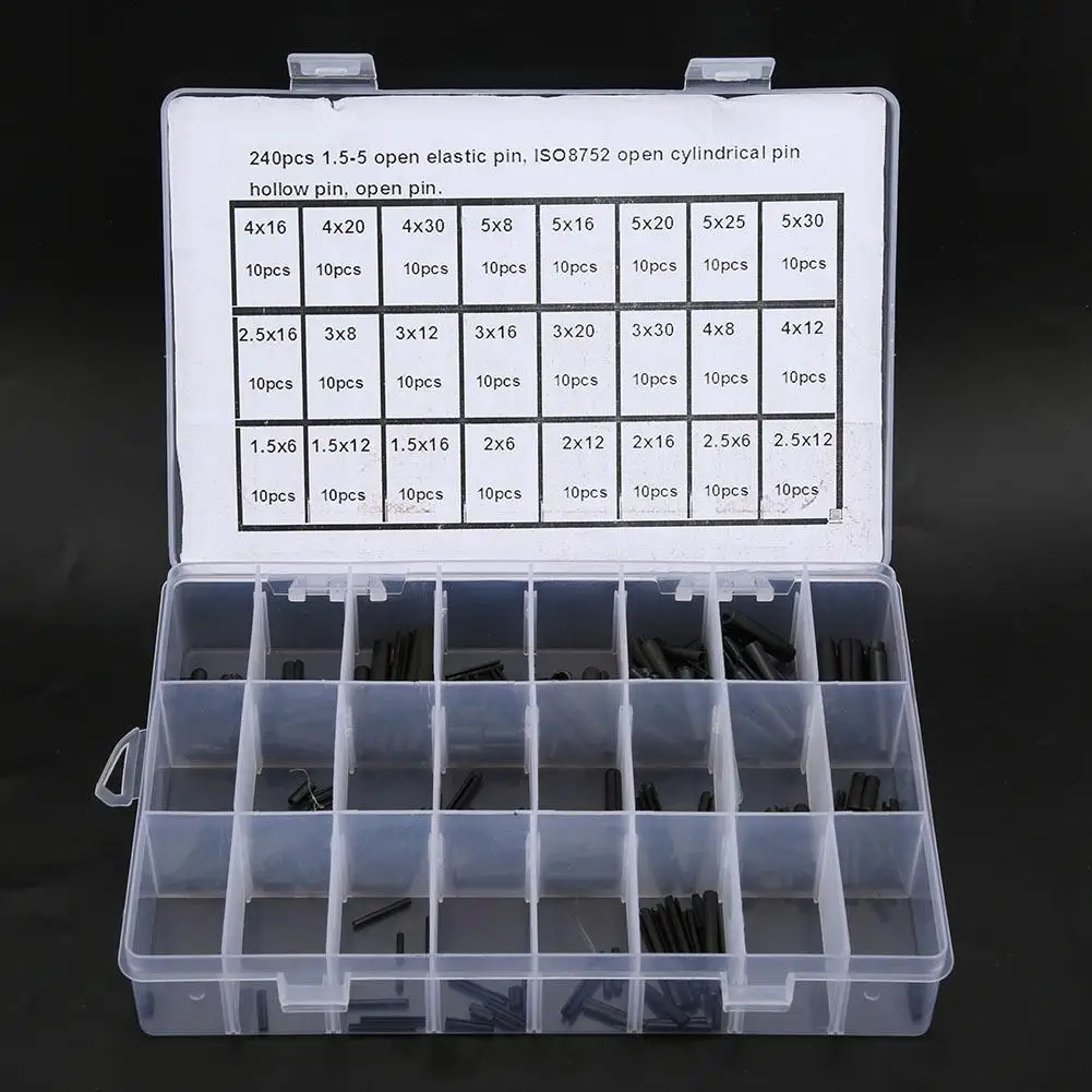Perni di posizionamento elastici in acciaio al carbonio da 240 pezzi Perni coppiglia da M1,5 a M5 per assemblaggio di precisione
