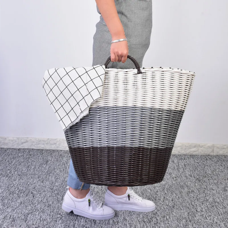 Plastic Woven Laundry Basket - Rattan-Style Storage for Toys, Dirty Clothes, and Household Items