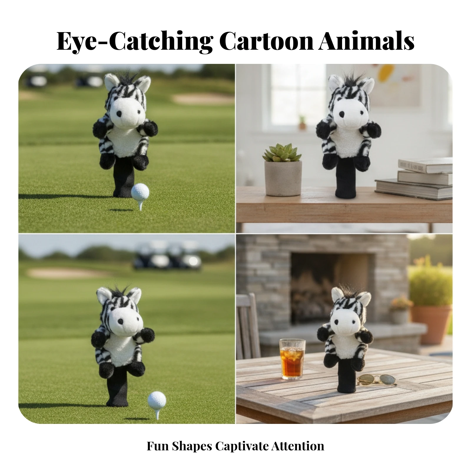 Animal Driver Headcover Easy to Slip on Golf Driver Headcover Furry Golf Club Cover Black Knit