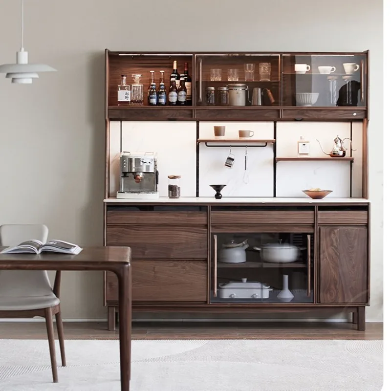 North American black walnut dining side cabinet, integrated solid wood living room wine cabinet against the wall