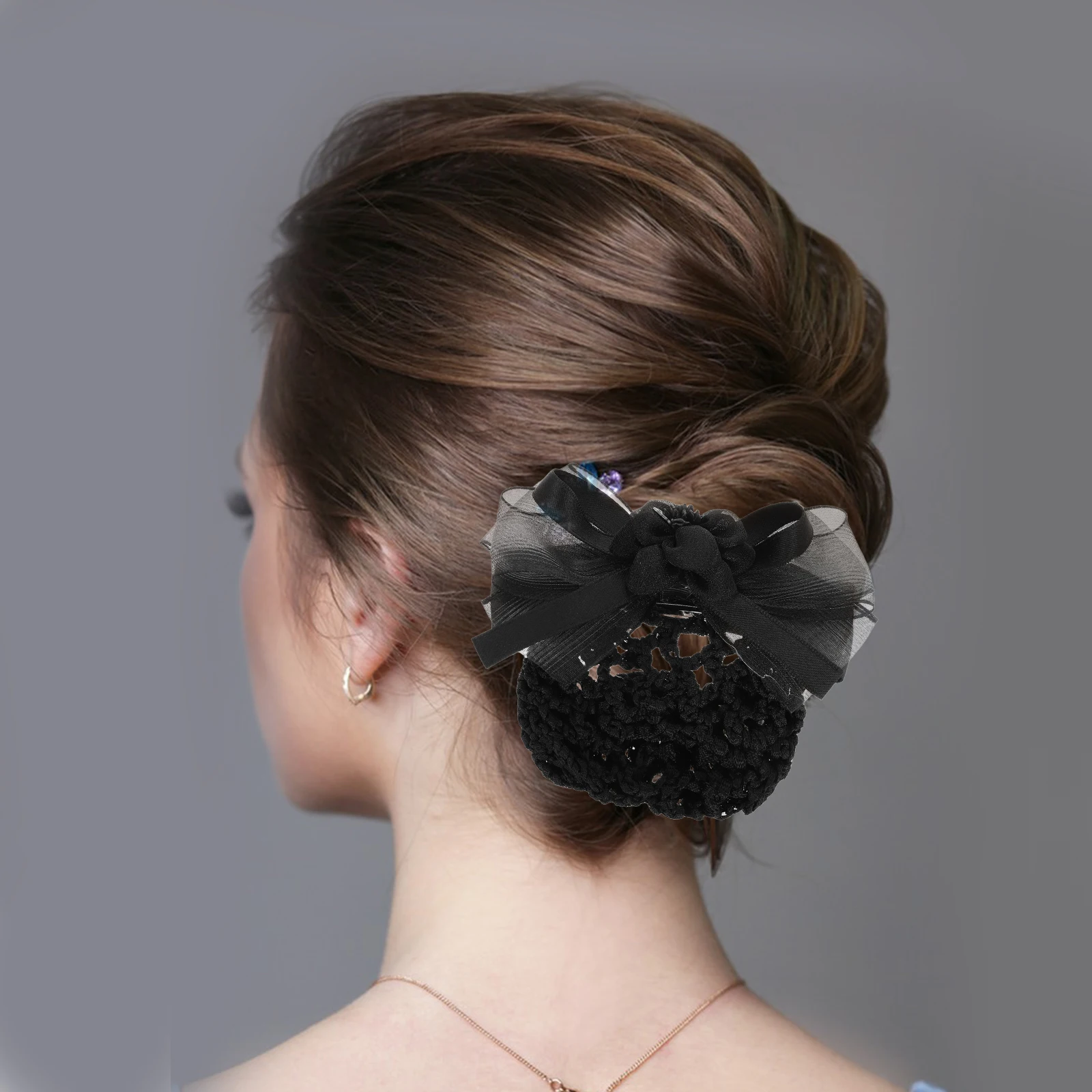 

Stylish Snood Women Bowknot Bun Cover Black Comfortable Durable Hairnet For Bank Hotel Restaurant Airline Staff Flower Satin