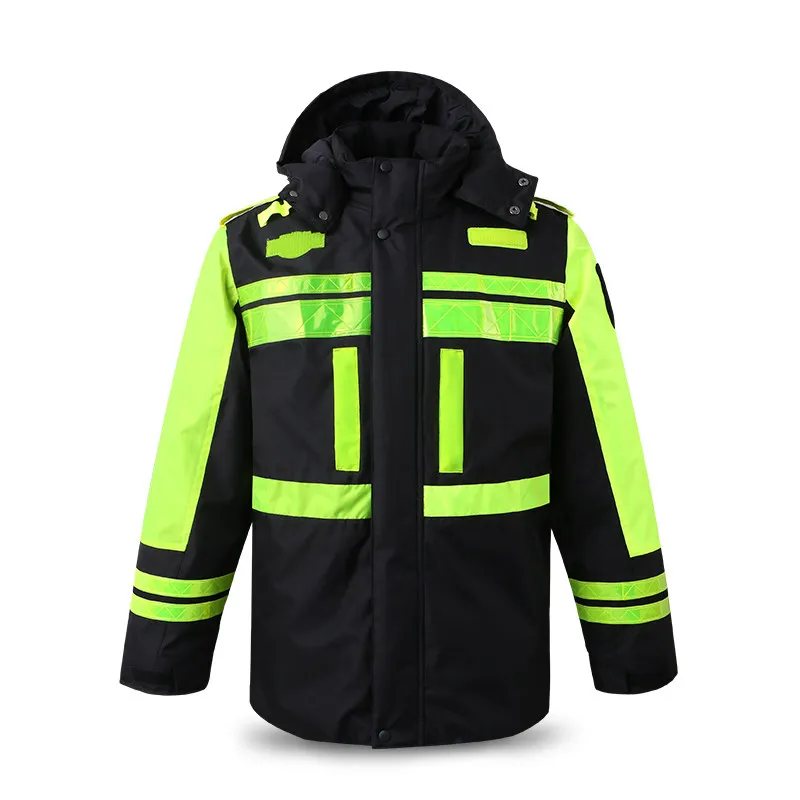 Reflective Winter Jacket Men Thicked with Detachable Linner Workwear Safety Clothing Cycling Winter Jacket Wtaerproof Windproof