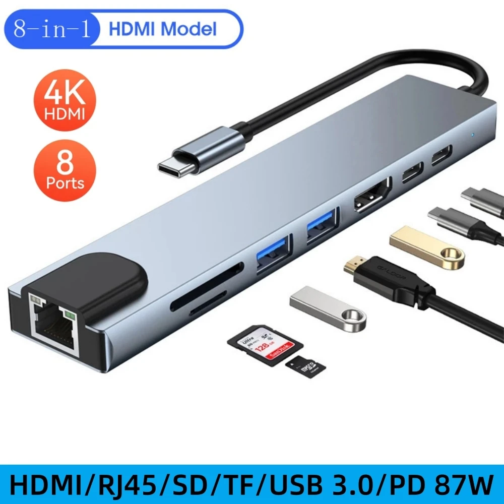 

USB Hub USB C Hub USB 3 0 Splitter Type C Hub 3.0 High Speed Type C To HDMI RJ45 PD 87W Adapter With SD TF OTG Hab For iPad Pro