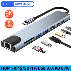 USB Hub USB C Hub USB 3.0 Splitter Tip C Hub 3.0 Yüksek Hızlı Tip C - HDMI RJ45 PD 87W Adaptörü SD TF OTG Hab iPad Pro için