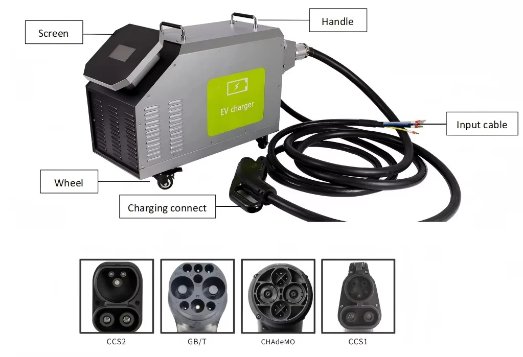 EV Portable Charger 7kw 14KW 22Kw 40KW  EV DC Fast Mobile  Charger CCS2 /GBT/ CHAdeMO