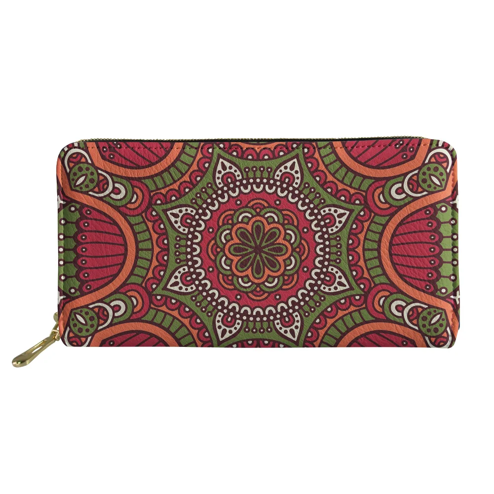 

Bright Colorful Boho Floral Print PU Long Wallets Zipper Phone Bag for Girls Clutch Purse Carteira Womens Handbags