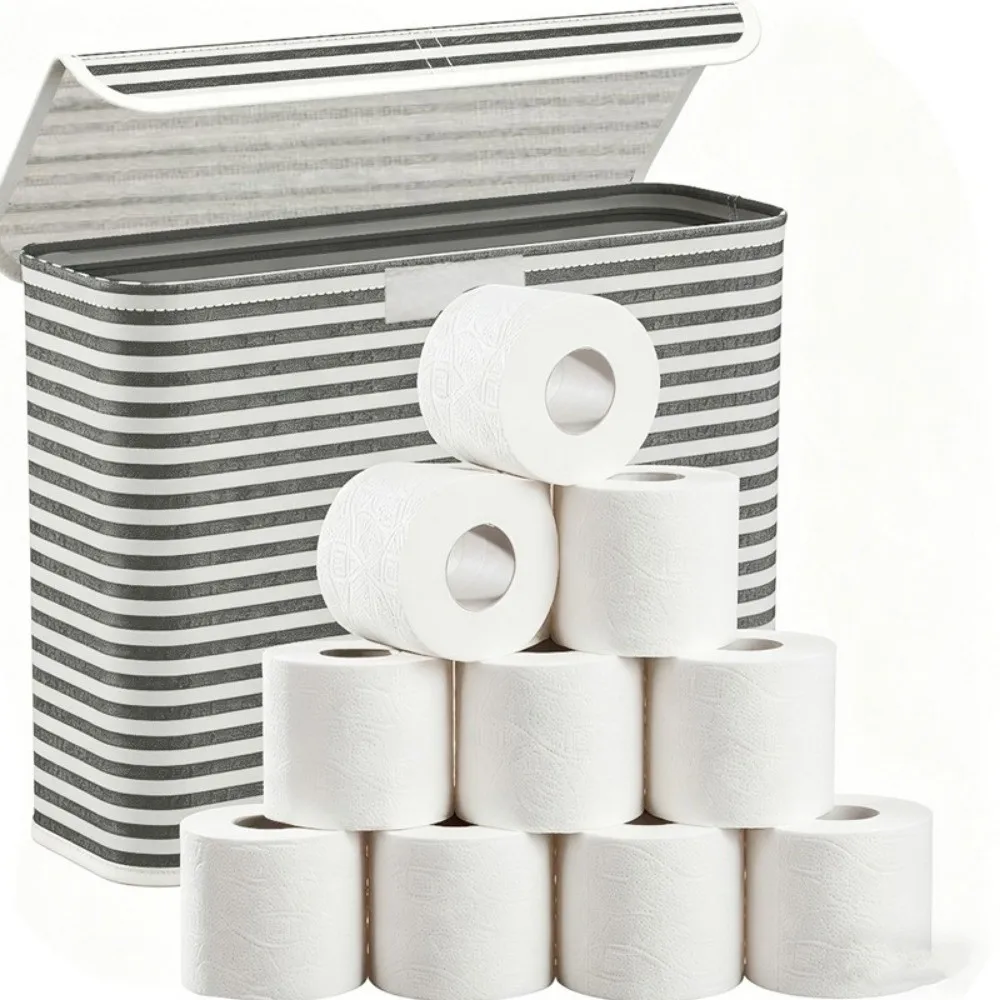 Minimalist Foldable Toilet Paper Holder With Lid Stripe Printed Bathroom Tissue Box Space-Saving Storage Basket Home view 5