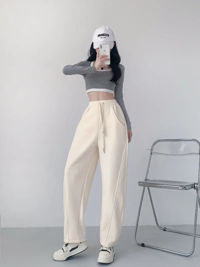 Pantalon de sport décontracté pour femme, survêtement chaud, Baggy, épais, jogging, vêtements de sport, coréen, Y2k, automne et hiver