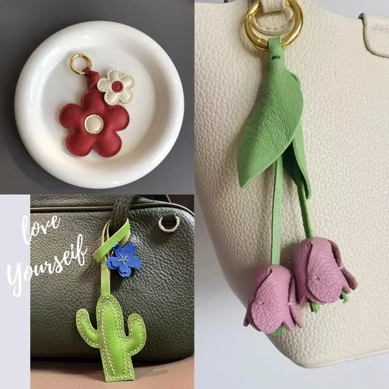 

Spring Floral Theme Brand Latest Cowhide Bag Pendant & Accessories, Elegant High Quality Key Chain, Backpack Charms Diy Gift