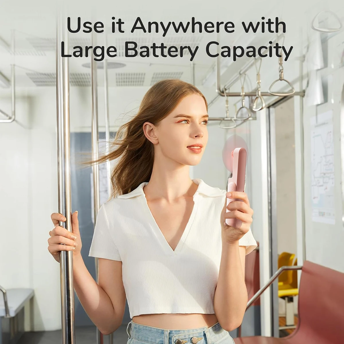 Portable Handheld Fan, Mini Rechargeable Folding Fans with Power Bank USB Battery Operated, Small Pocket Design for Travel Lash